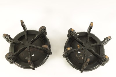 Lot 118 - A PAIR OF 19TH CENTURY CHINESE CARVED EBONISED HARDWOOD VASE STANDS
