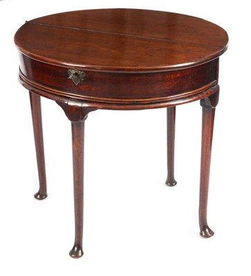 Lot 778 - A GEORGE I RED WALNUT DEMI LUNE TEA TABLE with...