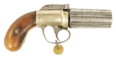 Lot 668 - A 19TH CENTURY SIX SHOT PEPPERBOX REVOLVER