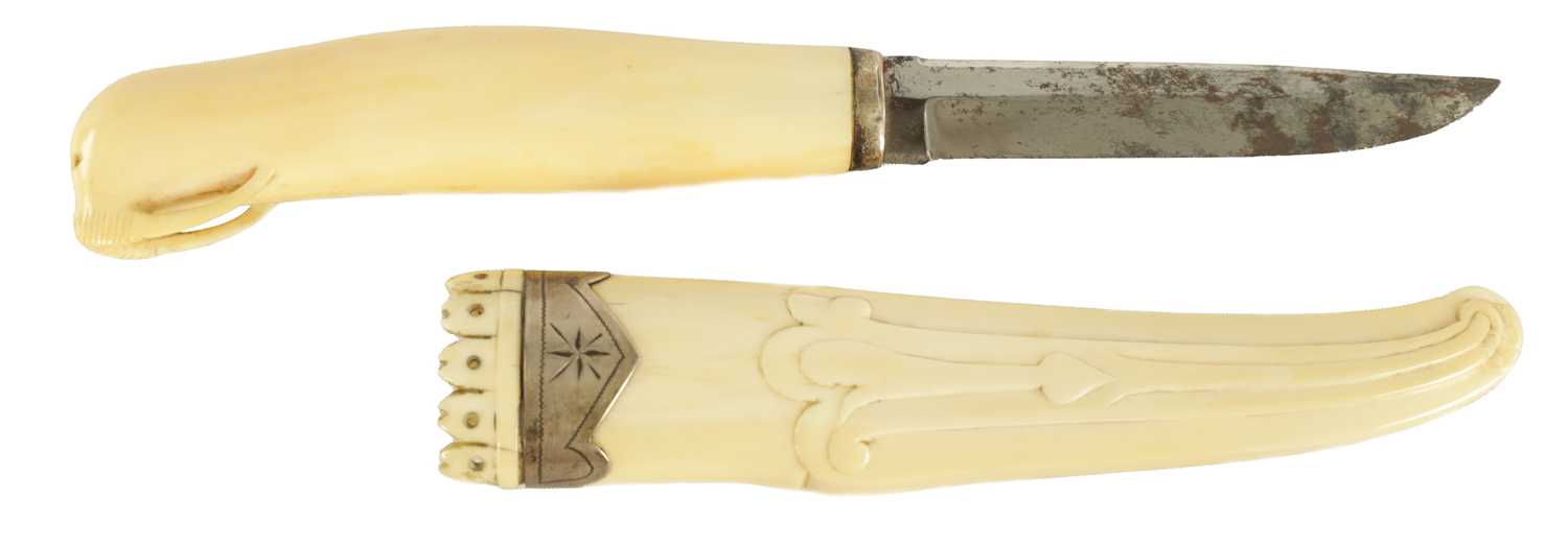 Lot 644 - A MID 19TH CENTURY NORWEGIAN WALRUS IVORY KNIFE