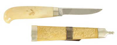 Lot 640 - A 19TH CENTURY NORWEGIAN WALRUS IVORY KNIFE