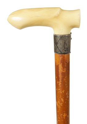 Lot 366 - A 19TH CENTURY EROTIC CARVED IVORY HANDLED WALKING STICK
