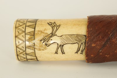 Lot 637 - AN EARLY 20TH CENTURY SAMI KNIFE WITH REINDEER HORN HANDLE