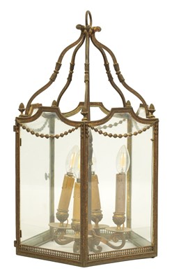 Lot 572 - A GOOD 19TH CENTURY GILT BRASS FIVE SIDED HANGING LANTERN