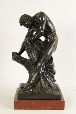 Lot 571 - A 19TH CENTURY GREEN PATINATED 'MILO OF CROTON' BRONZE SCULPTURE AFTER EDME DUMONT (1722 - 1775