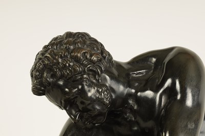 Lot 571 - A 19TH CENTURY GREEN PATINATED 'MILO OF CROTON' BRONZE SCULPTURE AFTER EDME DUMONT (1722 - 1775