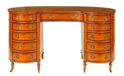 Lot 860 - A LATE 19TH CENTURY MAHOGANY CROSS-BANDED AND FIGURED SATINWOOD KIDNEY SHAPED DESK