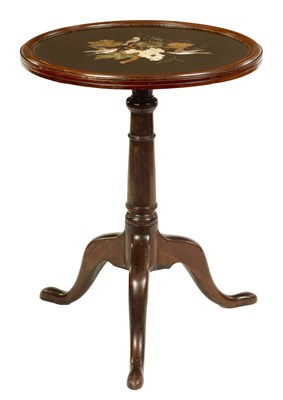 Lot 944 - A GEORGE III MAHOGANY AND ASHBOURNE PIETRA DURA INLAID MARBLE OCCASIONAL TABLE