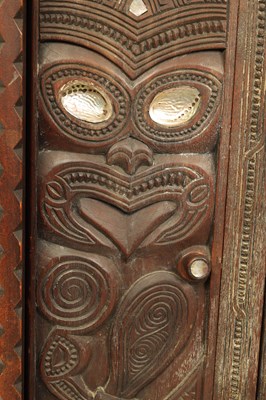 Lot 949 - A MID 20TH CENTURY NEW ZEALAND MAOIRE CARVED HARDWOOD CABINET