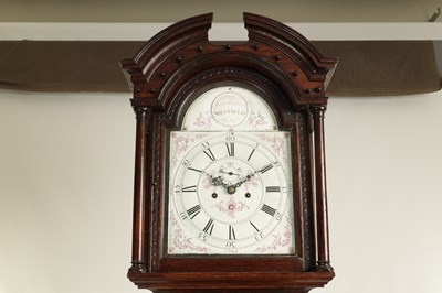 Lot 789 - THOMAS ANDREWS, SHEFFIELD.  AN UNUSUAL LATE 18TH CENTURY EIGHT-DAY LONGCASE CLOCK WITH BATTERSEA ENAMEL DIAL