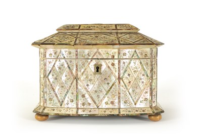 Lot 484 - A GOOD 19TH CENTURY MOTHER-OF-PEARL INLAID TEA CADDY