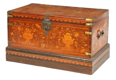 Lot 1179 - AN 18TH CENTURY INDO-DUTCH WALNUT AND MARQUETRY INLAID TRUNK