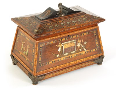 Lot 480 - AN EARLY 20TH CENTURY EGYPTIAN STYLE SARCOPHAGUS SHAPED TEA CADDY