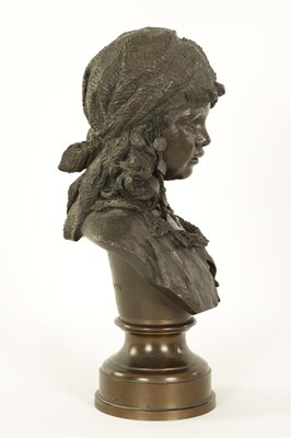 Lot 460 - JOHANN POLLAK (GERMAN born 1845) A LATE 19TH CENTURY BRONZE BUST OF A NEOPOLITAN GIRL