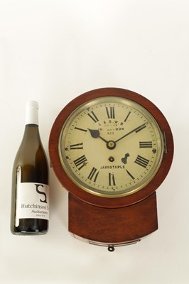 Lot 784 - JOHN GAYDON, BARNSTAPLE NUMBER 122.  A LATE 19TH CENTURY 8” FUSEE RAILWAY DROP-DIAL WALL CLOCK FOR L & S.W.R.