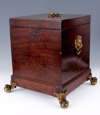 Lot 838 - A GEORGE III MAHOGANY SQUARE CELLARETTE with...