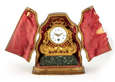 Lot 816 - A SMALL LATE 19TH CENTURY FRENCH ORMOLU AND GREEN MARBLE  MANTEL CLOCK