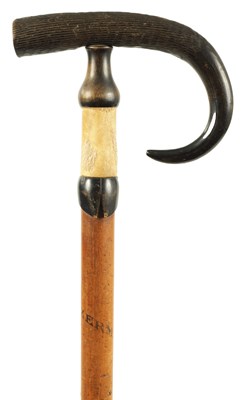 Lot 354 - A 19TH CENTURY SWISS  HORN HANDLED WALKING STICK