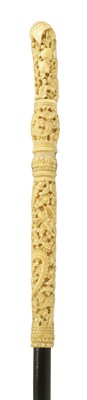 Lot 351 - A LATE 19TH CENTURY CANTONESE EXPORT CARVED IVORY HANDLED PARASOL