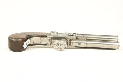 Lot 678 - AN EARLY 19TH CENTURY FLINTLOCK BOX-LOCK THREE-BARRELED TAP-ACTION PISTOL BY R. CLARKE, NO. 62. CHEAPSIDE, LONDON