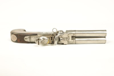 Lot 678 - AN EARLY 19TH CENTURY FLINTLOCK BOX-LOCK THREE-BARRELED TAP-ACTION PISTOL BY R. CLARKE, NO. 62. CHEAPSIDE, LONDON