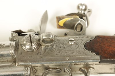 Lot 678 - AN EARLY 19TH CENTURY FLINTLOCK BOX-LOCK THREE-BARRELED TAP-ACTION PISTOL BY R. CLARKE, NO. 62. CHEAPSIDE, LONDON