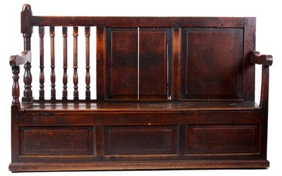 Lot 763 - AN UNUSUAL LATE 17TH CENTURY JOINED OAK SETTLE...