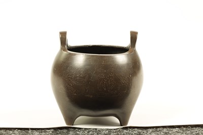 Lot 73 - AN 18TH/19TH CENTURY CHINESE BRONZE CENSER WITH SILVER WIRE INLAY