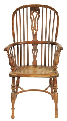 Lot 977 - NICHOLSON, ROCKLEY  AN OVERSIZED EARLY 19TH CENTURY YEW-WOOD WINDSOR CHAIR