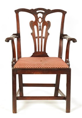 Lot 955 - A MID 18TH CENTURY MAHOGANY IRISH CHIPPENDALE STYLE OPEN ARMCHAIR