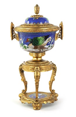 Lot 559 - A LATE 19TH CENTURY FRENCH CLOISONNÉ AND GILT BRONZE VASE AND COVER IN THE MANNER OF FERDINAND BARBEDIENNE