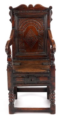 Lot 743 - A 17TH CENTURY BOX SEAT CHILDS OAK WAINSCOT...