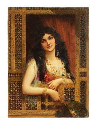 Lot 427 - R. GUILLEVIN. 19TH CENTURY OIL ON CANVAS - PORTRAIT OF AN EASTERN HAREM GIRL