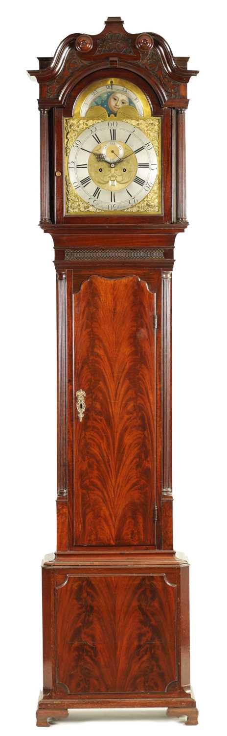 Lot 756 - HADWEN, LIVERPOOL. A GEORGE III FIGURED MAHOGANY 8 DAY LONGCASE CLOCK No. 315