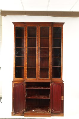 Lot 871 - A FINE GEORGE III FIGURED MAHOGANY BREAK-FRONT BOOKCASE OF SMALL SIZE AND PROPORTIONS