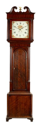 Lot 8 - JOHN LAWRENCE, LANCASTER A LATE GEORGIAN OAK AND MAHOGANY CROSS-BANDED 30HR LONGCASE CLOCK