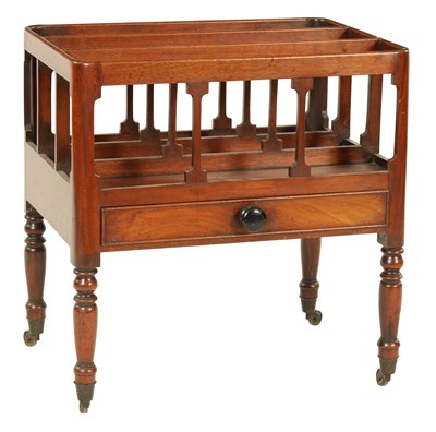 Lot 1401 - A GEORGE III MAHOGANY CANTERBURY