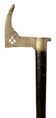 Lot 348 - A 19TH CENTURY CONTINENTAL AXE HEAD WALKING STICK