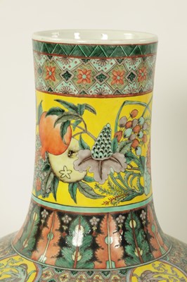 Lot 227 - A LARGE AND IMPRESSIVE PAIR OF MID 19TH CENTURY CHINESE FAMILLE VERTE SLENDER NECK BULBOUS VASES