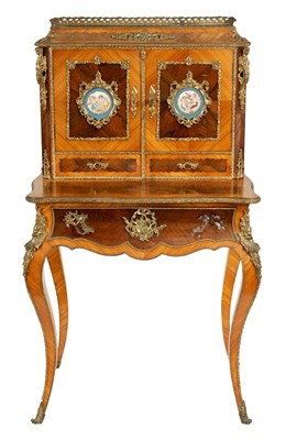 Lot 950 - A 19TH CENTURY FRENCH KING-WOOD AND ROSEWOOD PANELLED ORMOLU MOUNTED BONHEUR DE JOUR