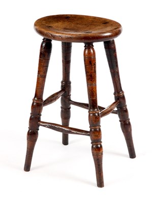 Lot 724 - A 19TH CENTURY FRUITWOOD TURNED STOOL with...