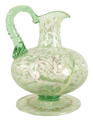 Lot 10 - AN 18TH/19TH CENTURY CONTINENTAL PALE GREEN GLASS EWER