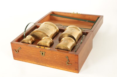 Lot 609 - DE GRAVE & CO. LTD, MAKERS LONDON. A GOOD EARLY 20TH CENTURY MAHOGANY CASED SET OF TRADING STANDARDS MEASURES FOR THE COUNTY BOROUGH OF HUDDERSFIELD