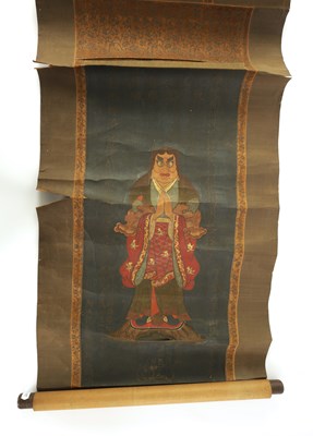 Lot 1012 - A 19TH CENTURY PAINTED CARICATURE CHINESE SCROLL OF A EMPEROR