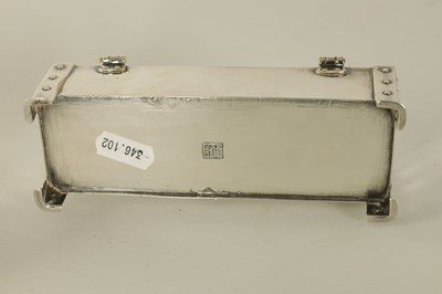 Lot 280 - A 20TH CENTURY SILVER PLATED LIDDED DRESSING TABLE BOX TOGETHER WITH A EMBOSSED BRASS LIDDED BOX