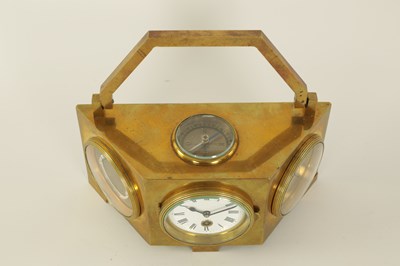 Lot 1267 - A LATE 19TH CENTURY BRASS CASED DESK CLOCK COMPENDIUM