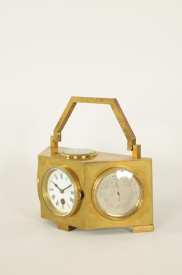 Lot 1267 - A LATE 19TH CENTURY BRASS CASED DESK CLOCK COMPENDIUM