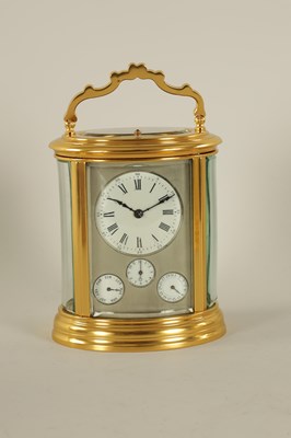 Lot 710 - A LARGE LATE 19TH CENTURY FRENCH OVAL CASED REPEATING GRAND SONNERIE CARRIAGE CLOCK WITH CALENDAR WORK AND ALARM