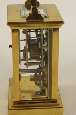 Lot 930 - W. BATTY, LONDON.  A VERY RARE LATE 19TH CENTURY FRENCH LACQUERED BRASS CARRIAGE CLOCK TIMEPIECE WITH ANNUAL CALENDAR