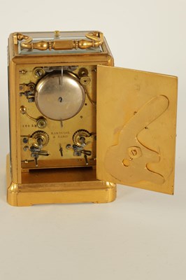 Lot 702 - BARWISE, PARIS.  A 19TH CENTURY FRENCH GILT BRASS REPEATING CARRIAGE CLOCK WITH CALENDAR AND SECONDS HAND